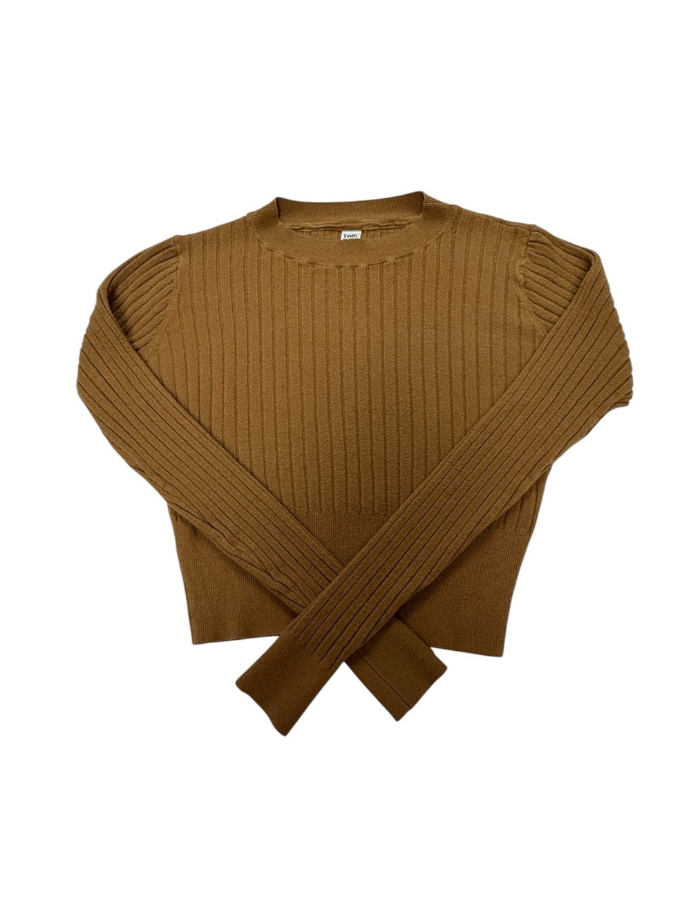 Twik par Simons Camel Ribbed Knit Crop Long Sleeve Sweater Top - Size Medium